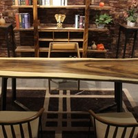现代简约原木设计办公桌美式工业风格黑铁配套胡桃木全实木办公台