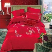 同盛祥家纺 爱的宣言 四件套 大红纯棉全棉斜纹活性婚庆四件套