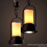 loft复古酒吧台咖啡店烛台吊灯单头创意工业风吊灯具铁艺麻绳吊灯